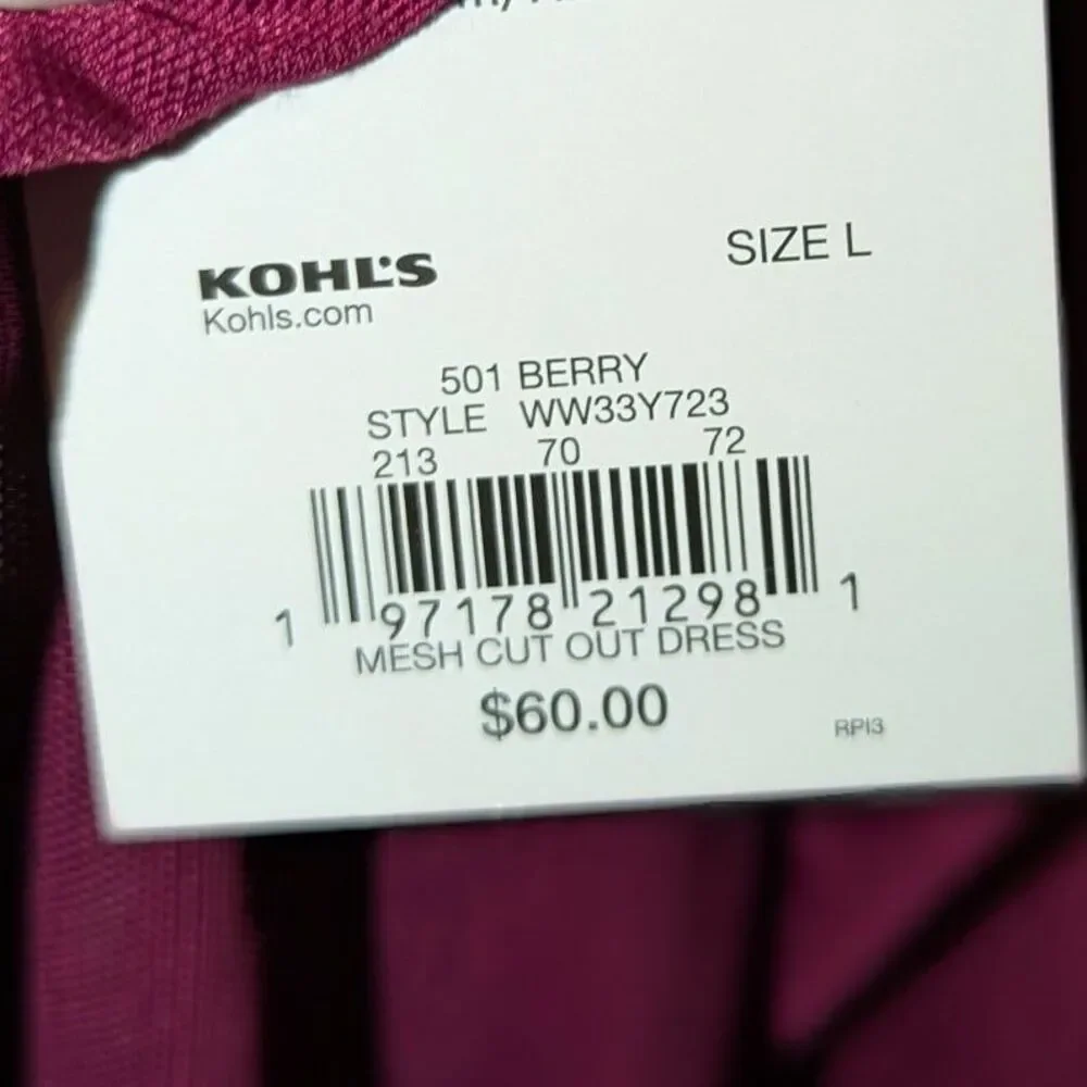 Nine West Y2K 90s Inspo Going Out Size Large NWT Berry Mesh Cut Out Dress‎
